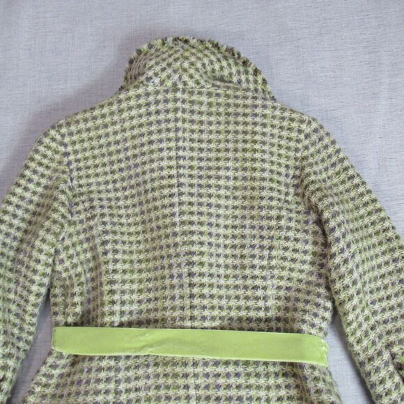 SIGRID OLSEN Jacket Medium Green Tweed Check Velvet Ribbon Belt Vintage Y2K - Picture 5 of 11